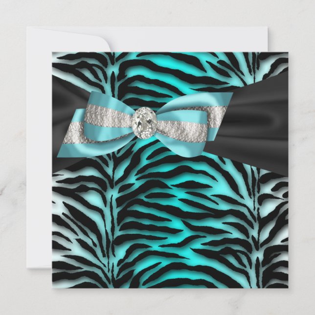 Convite de festa de Teal Blue Zebra para todas as  (Frente)