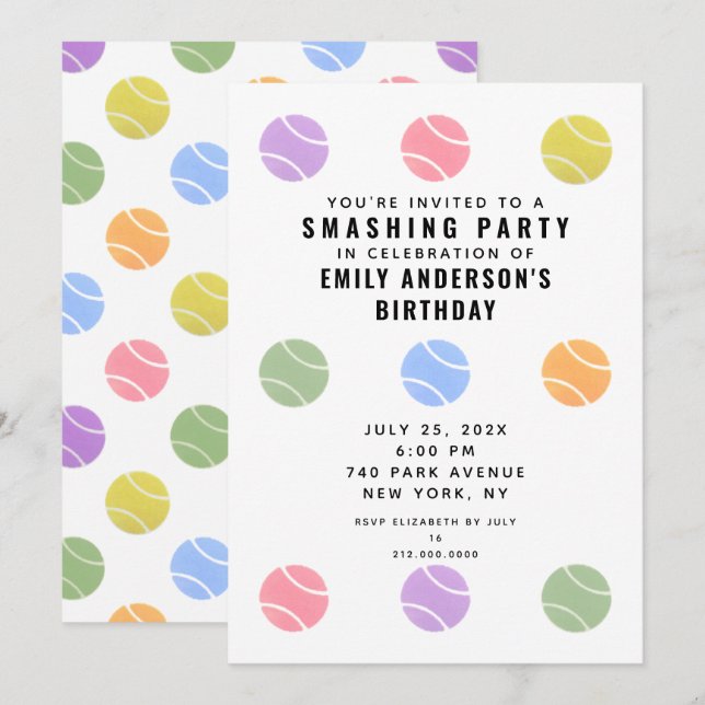 Convite de Festa de Tênis (Frente/Verso)