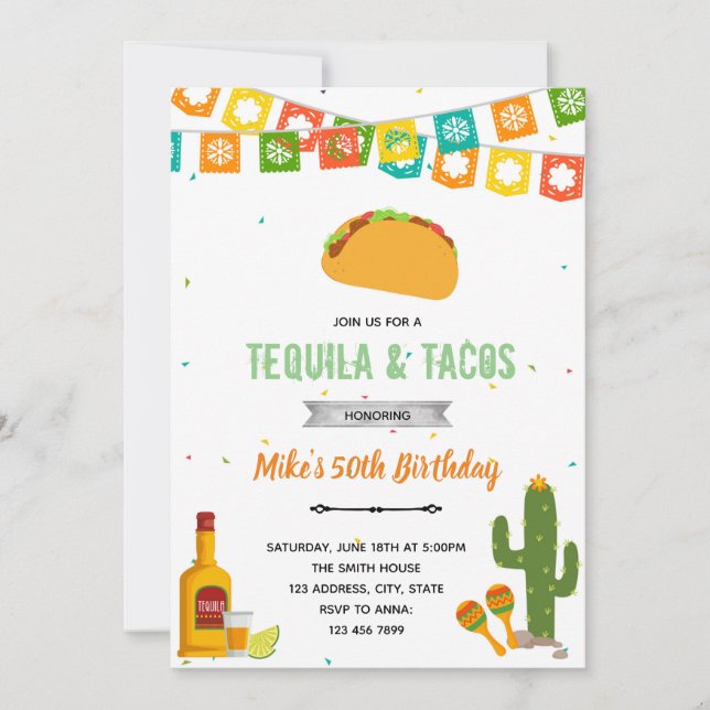 Convite de festa de tequila e tacos (Frente)