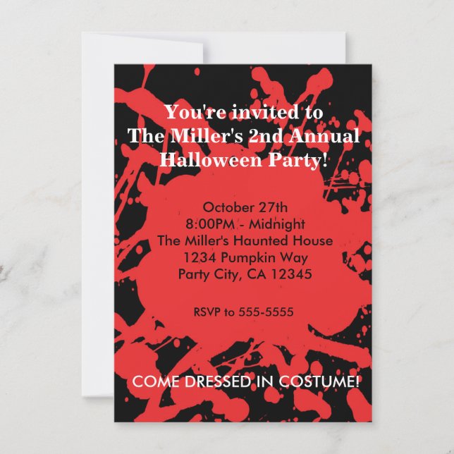 Convite de festa de terror do Halloween com sangue (Frente)
