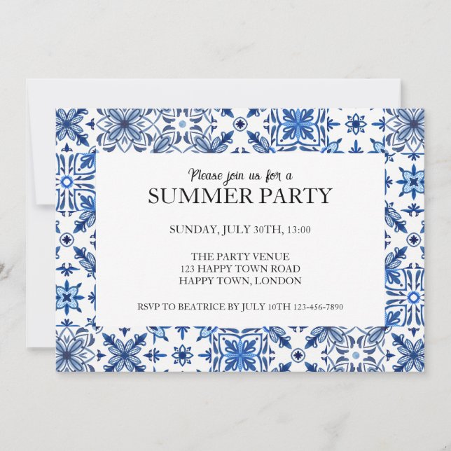 Convite de Festa de Verão com Moldura de Azulejo M (Frente)