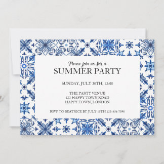 Convite de Festa de Verão com Moldura de Azulejo M
