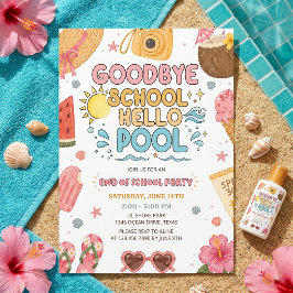 Convite de Festa de Verão Tchau Escola Olá Piscina