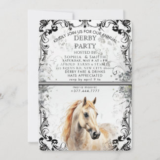 Convite de Festa Derby com Renda em Preto e Branco