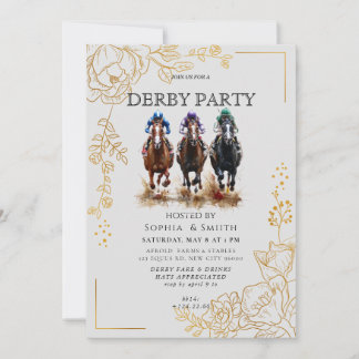 Convite de festa Derby Triple Cavalo e Floral Dour