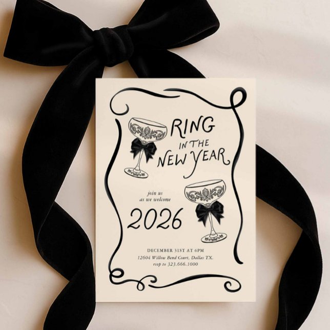 Convite de Festa Desenhado à Mão para Réveillon (2026 Ring in the new year hand drawn party invitation)