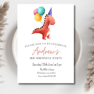 Convite de Festa Dinossauro Jurássico Meninos Três