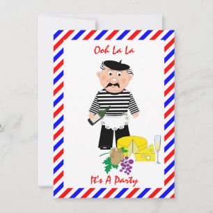 Convite de festa divertido com tema francês de que