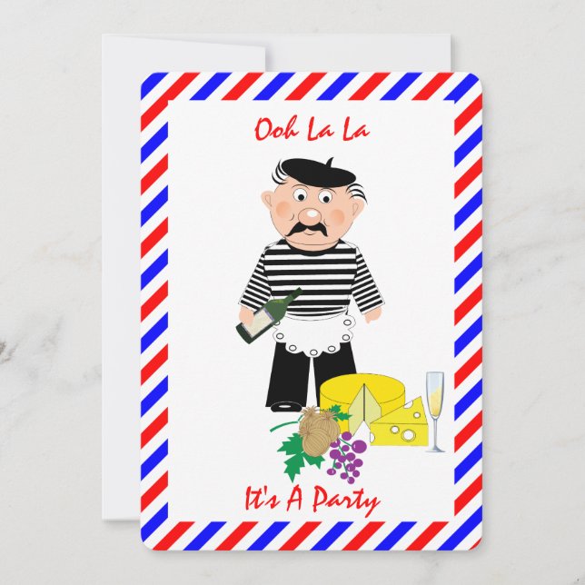 Convite de festa divertido com tema francês de que (Frente)