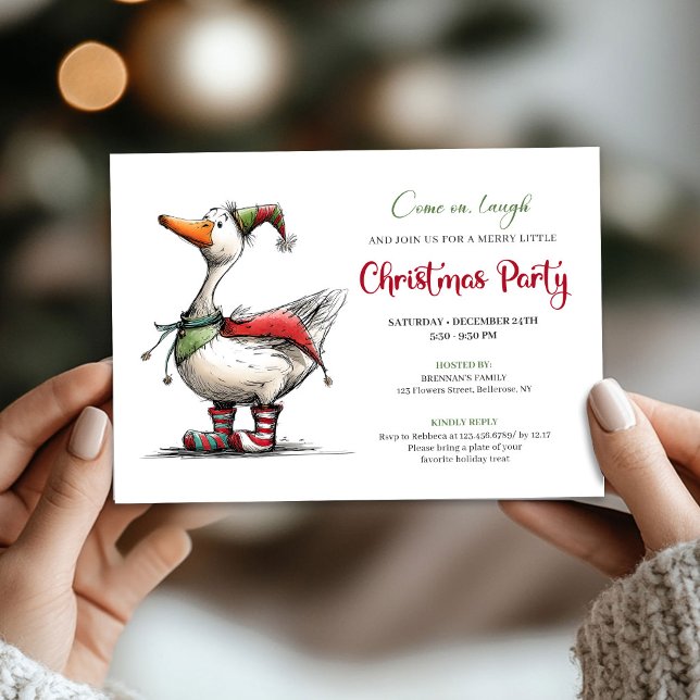 Convite de Festa Divertido de Natal com Ganso de D (Christmas Funny Goose Cartoon Whimsy Party Invite)