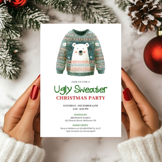Convite de Festa Divertido e Excêntrico de Suéter  (Fun Whimsical Ugly Sweater Holiday Invitation)