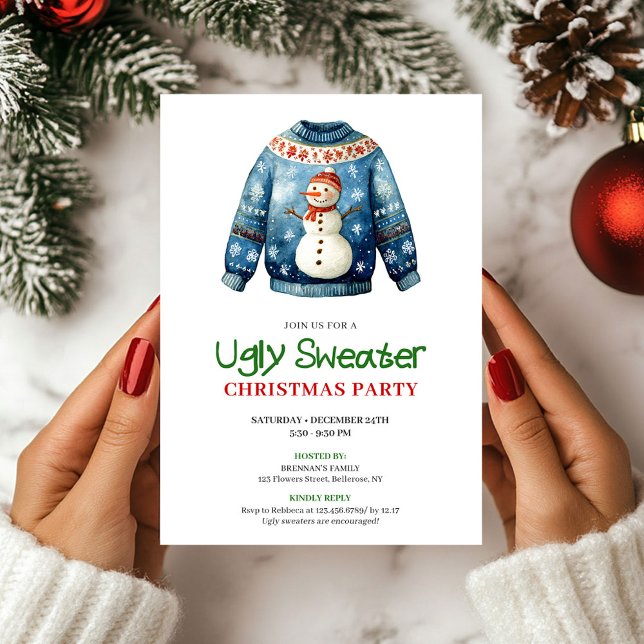 Convite de Festa Divertido Suéter Feio da Moda par (Trendy Funny Ugly Sweater Holiday Invitation)