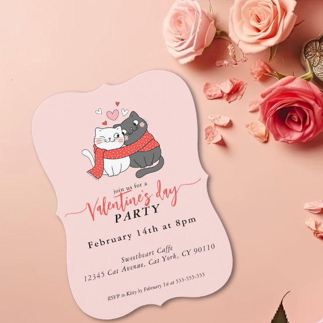 Convite de Festa do Dia dos Namorados com Gatos Fo (Cute Cats In Love Valentines Day Party Invitation)