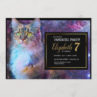 Convite de Festa do Gato Roxo Espacial