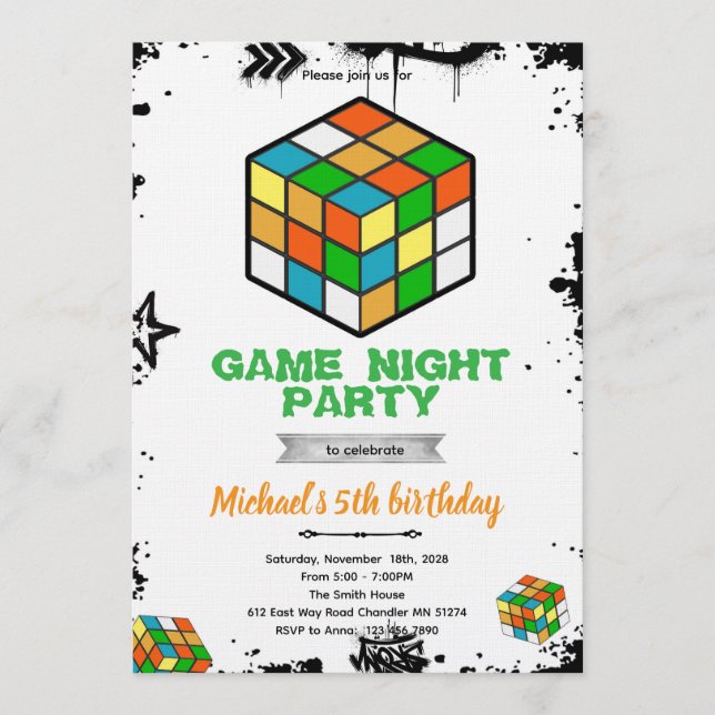 Convite de festa do jogo Cubo Puzzle (Frente)
