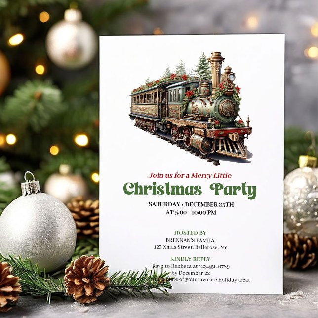 Convite de Festa do Trem Clássico Vitoriano de Nat (Classic Victorian Christmas Train Party Invitation)