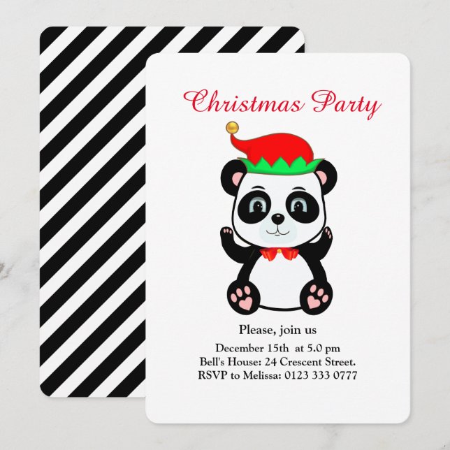 Convite de festa do urso panda do Natal em branco (Frente/Verso)