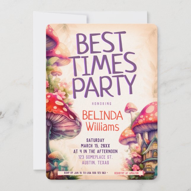Convite de Festa dos Melhores Tempos com Cogumelos (Frente)