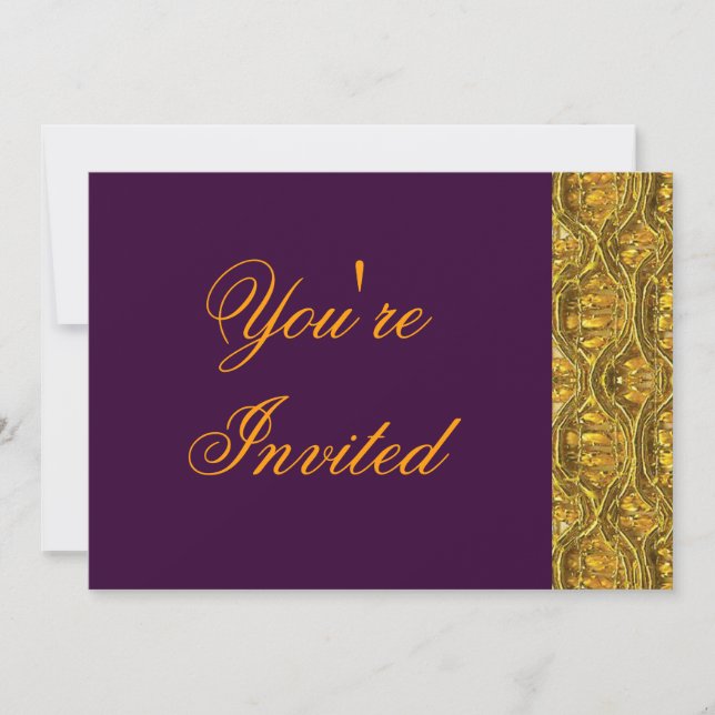 Convite de Festa Dourado e Roxo Profundo (Frente)