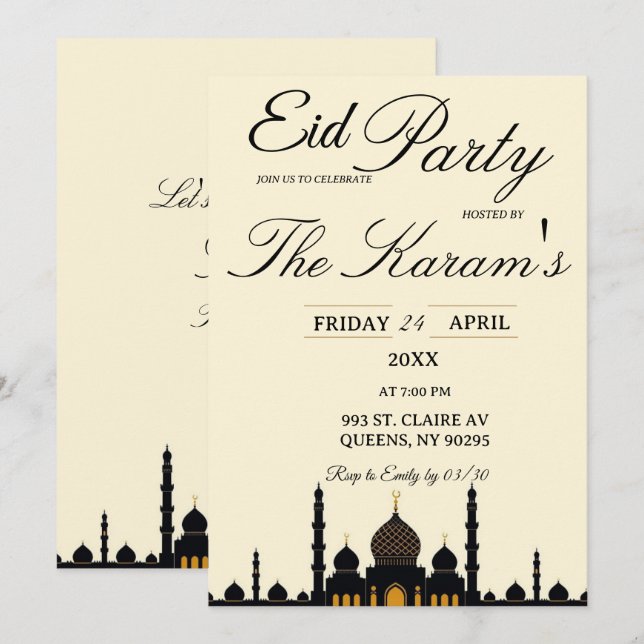 Convite de festa Eid minimalista bege elegante (Frente/Verso)