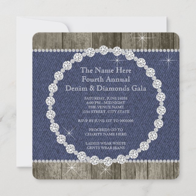 Convite de festa Elegant Denim and Diamonds (Frente)