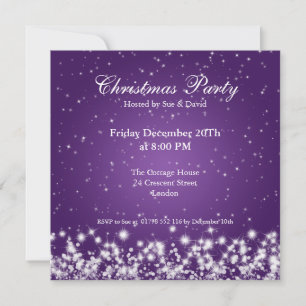 Convite de Festa Elegante Brilho Roxo Personalizad