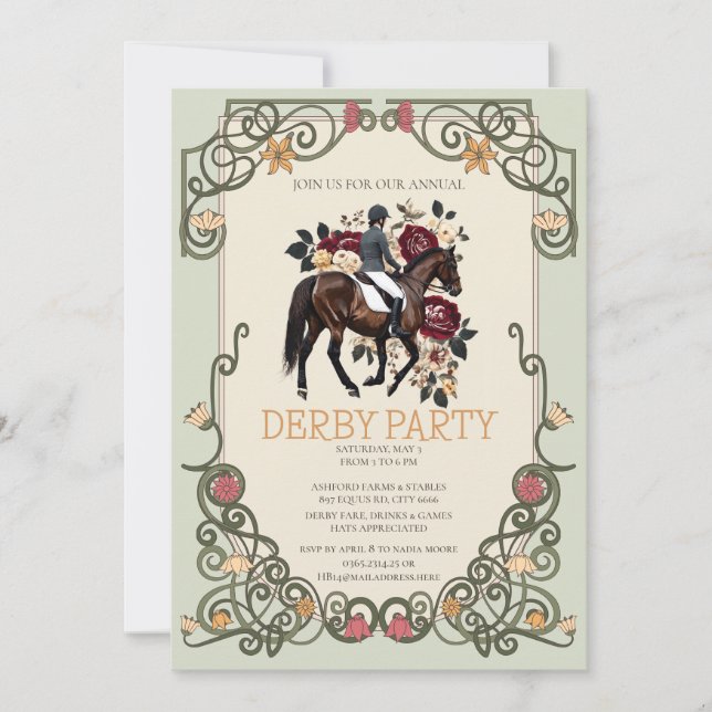 Convite de festa elegante de Derby com cavalgada f (Frente)