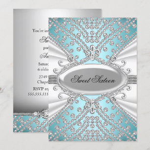 Convite de Festa Elegante Diamante Azul Sweet 16
