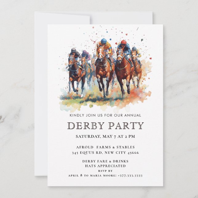 Convite de festa elegante do Kentucky Derby com ca (Frente)
