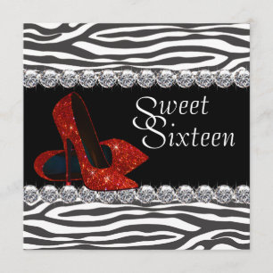 Convite de festa Elegante Zebra Vermelha Sweet 16