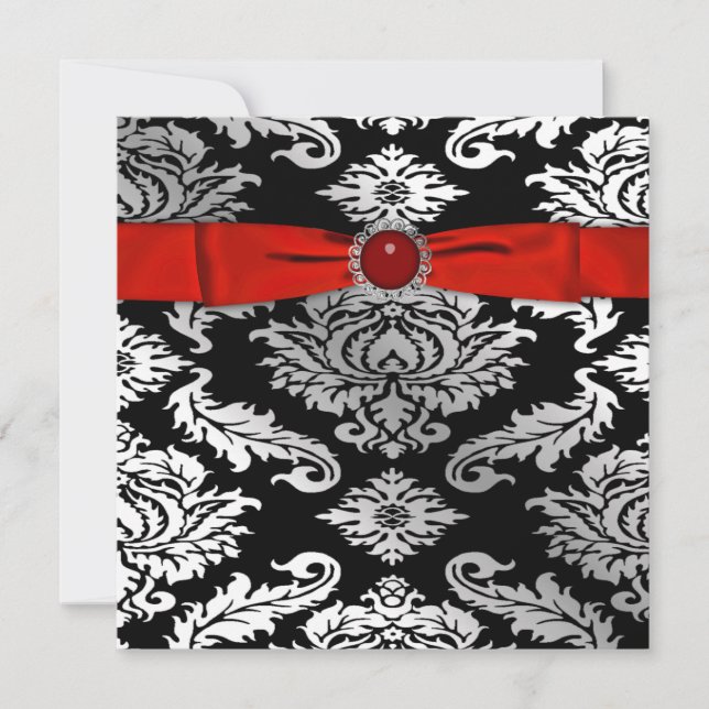 Convite de festa em cetim preto e damasco vermelho (Frente)