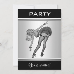Convite de Festa Estilo Preto e Branco Pin-Up Garo