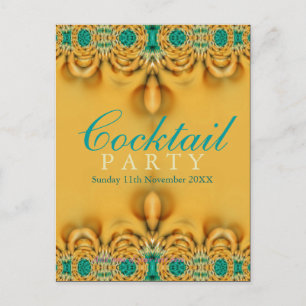 Convite de Festa Exótico Dourado e Azul Postcard