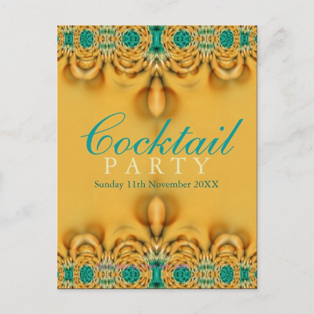 Convite de Festa Exótico Dourado e Azul Postcard (Frente)