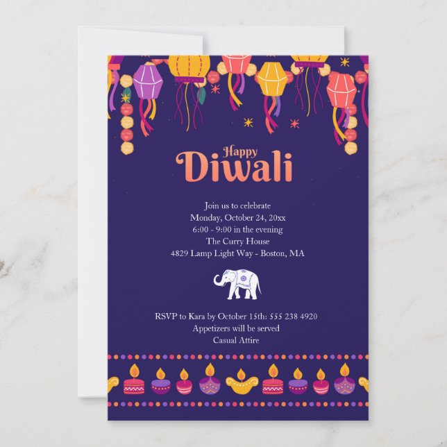 Convite de Festa Feliz Diwali (Frente)