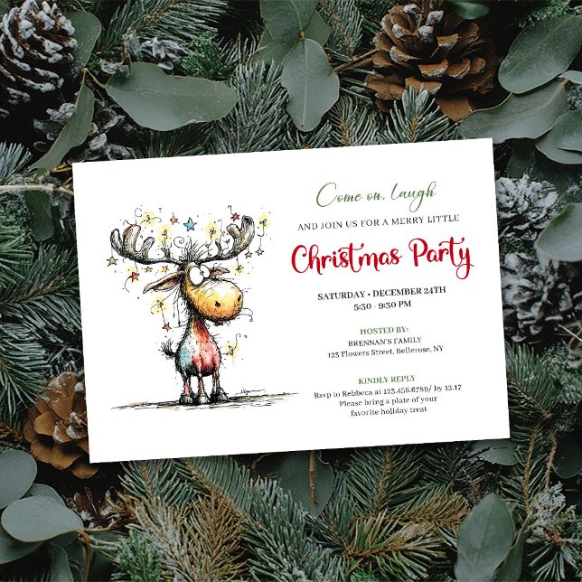 Convite de Festa Festivo Chic e Excêntrico de Rena (Chic Quirky Reindeer Festive Party Invitation)