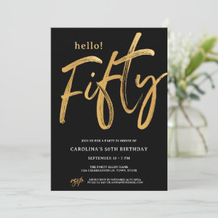 Convite de festa Fifty Fiftieth Hello Preto Modern