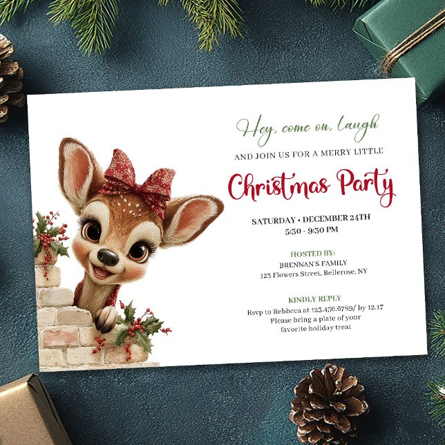 Convite de festa fofo de rena bebê em aquarela clá (Classic Baby Reindeer Watercolor Cute Party Invitation

)