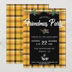 Convite de festa Friendsmas com Xadrez Tartan Amar