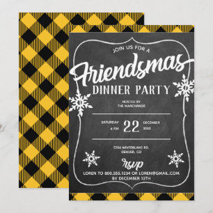 Convite de festa Friendsmas em Xadrez Búfalo Amare