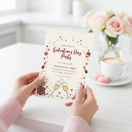 Convite de Festa Galentine Floral do Coração