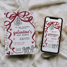 Convite de festa Galentines caprichoso desenhado à
