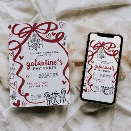 Convite de festa Galentines caprichoso desenhado à
