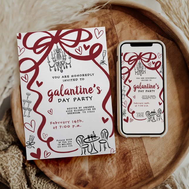 Convite de festa Galentines caprichoso desenhado à (Criador carregado)