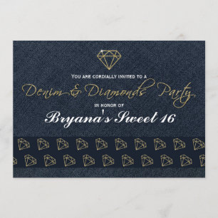 Convite de festa glamorosa em dourado e azul Denim