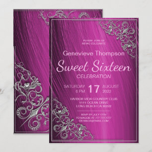 Convite de Festa Glamouroso Rosa para Debutante