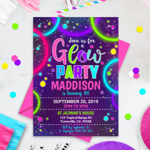 Convite de Festa Glow Neon Glow no Escuro