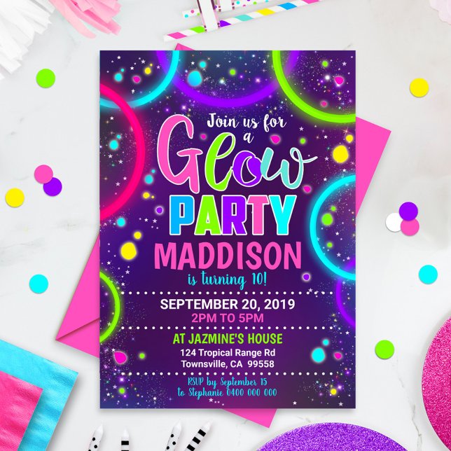 Convite de festa Glow Neon Glow no escuro (Criador carregado)