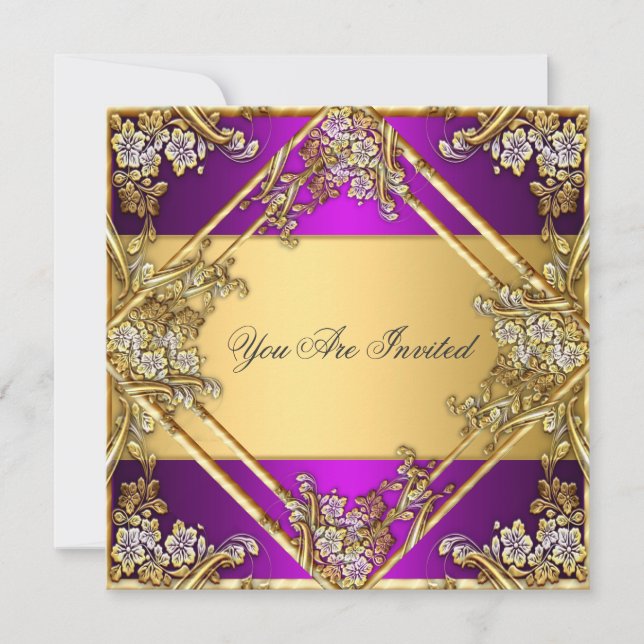 Convite de festa Gold and Purple Any Gold Purple (Frente)