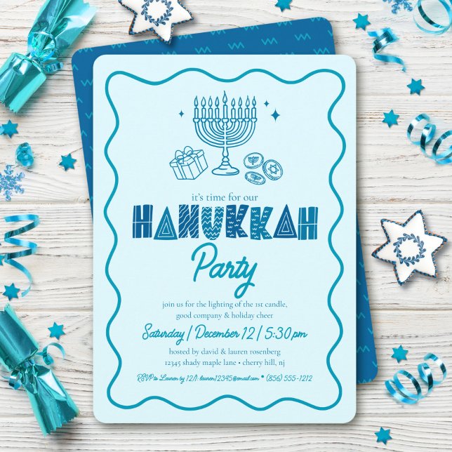 Convite de festa Hanukkah com tipografia turquesa  (Criador carregado)